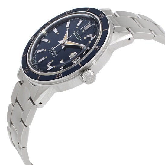 Seiko Presage Style60's Automatic Blue Dial Silver Steel Strap Watch for Men - SRPG05J1